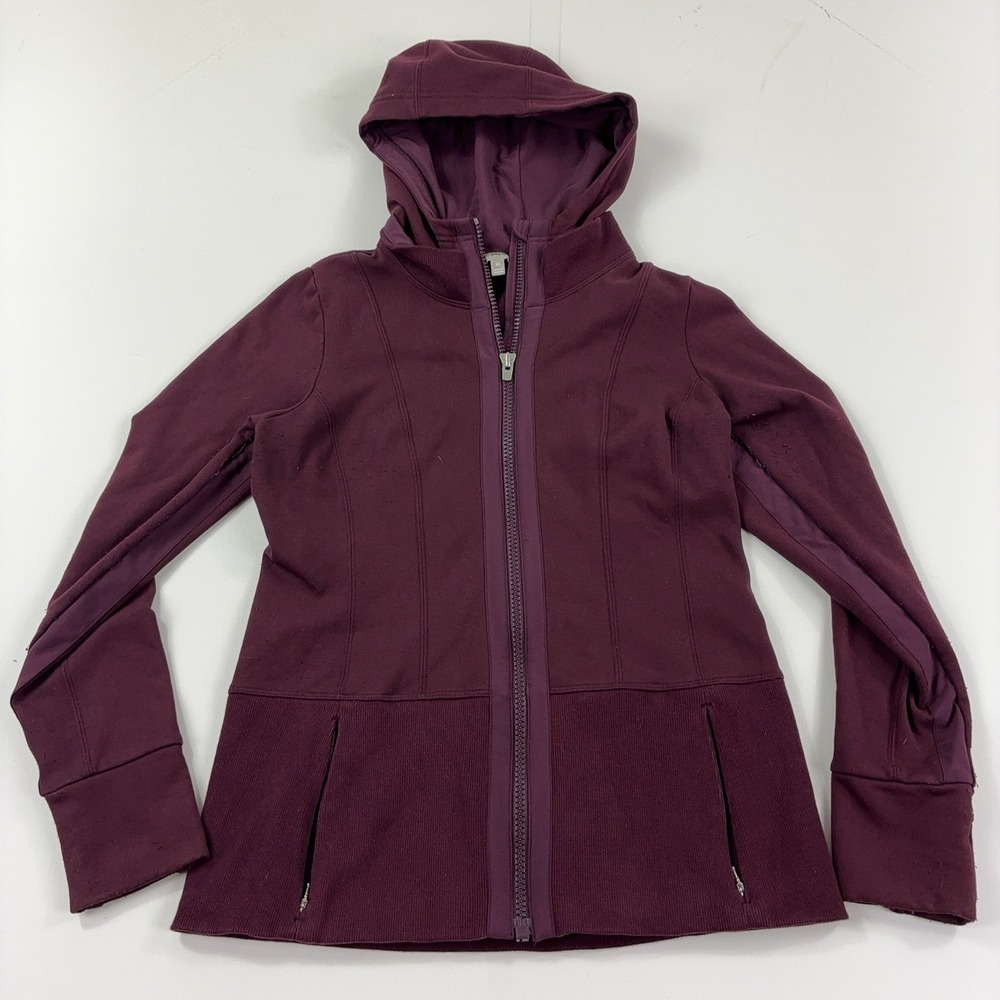 Athleta Fitted Victory Hoodie Full Zip Jacket 383885 Plum Burgundy Womens Medium